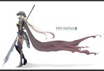  armor cape gauntlets greaves halberd helmet long_hair nicole_pmonachi pixiv_fantasia pixiv_fantasia_3 polearm solo warrior weapon white_hair 