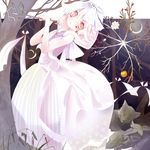  :&lt; brown_eyes dress forest nature pixiv_fantasia pixiv_fantasia_3 saya_(sayaya) short_hair solo white_hair 