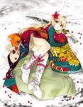  alternate_color animal_ears bad_id bad_pixiv_id blonde_hair boots bunny_ears copyright_request flower hair_ornament highres japanese_clothes katana kimono kurafuji_sachi long_hair lying petals red_eyes sheath sheathed solo sword weapon 