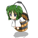  :o blue_eyes bucket floating green_hair hair_bobbles hair_ornament in_bucket in_container kisume lowres morino_harifu short_hair simple_background solo touhou twintails wooden_bucket 