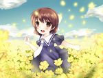  bad_anatomy bad_id bad_pixiv_id brown_eyes brown_hair clannad flower moccy okazaki_ushio petals running school_uniform short_hair solo 