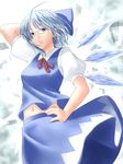  bespectacled blue_eyes blue_hair cirno glasses natsu_no_koucha navel older skirt solo touhou wings 