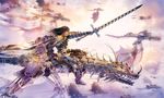  army arsenixc bad_id bad_pixiv_id banner copyright_request dragon flying mechanical solo_focus sword weapon 