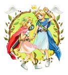  1girl bianca's_daughter bianca's_daughter_(cosplay) bianca's_son bianca's_son_(cosplay) blonde_hair blue_eyes bow cape cosplay dragon_quest dragon_quest_v gloves hair_bow hair_ornament hairclip highres kagamine_len kagamine_rin musical_note short_hair staff vocaloid yamasu 