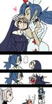  3girls anger_vein bad_id bad_pixiv_id bloody_marie_(skullgirls) blue_hair blush breasts brown_eyes brown_hair choker cleavage clipboard comic cross cross_necklace crown double_(skullgirls) dress embarrassed eyepatch eyeshadow forehead_kiss full-face_blush gloves habit hair_ornament hair_over_one_eye hat height_difference inverted_cross jewelry kairui kiss large_breasts maid makeup mask_pull multiple_girls necklace nun nurse nurse_cap ponytail red_cross red_eyes short_dress short_hair silent_comic silver_hair skull skull_hair_ornament skullgirls surgical_mask twintails valentine_(skullgirls) white_gloves writing x_x yuri 