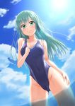  competition_swimsuit green_eyes green_hair highleg highleg_swimsuit highres long_hair one-piece_swimsuit original solo swimsuit takuya_kame 