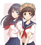  black_hair blue_eyes flower hair_flower hair_ornament head_wreath highres long_hair multiple_girls sakugawa_school_uniform saten_ruiko school_uniform serafuku short_hair skirt to_aru_kagaku_no_railgun to_aru_majutsu_no_index toshi_punk uiharu_kazari 