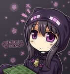  black_hair block blush character_name enderman flower glowing glowing_eyes grass hood hoodie long_sleeves looking_at_viewer lowres minecraft mizuno_mumomo personification purple_eyes solo zipper 