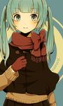  artist_name bad_id bad_pixiv_id bow chizuru_(ambient) gloves green_eyes green_hair hatsune_miku long_hair red_gloves red_scarf scarf scarf_bow solo twintails vocaloid 