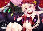  alternate_costume armpits babydoll bird blonde_hair choker couch fang finger_to_mouth flandre_scarlet hat hoozuki_shia long_hair looking_at_viewer open_mouth red_eyes side_ponytail sitting solo star strap_slip touhou wings wrist_cuffs 