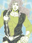  bad_id bad_pixiv_id green_leotard heart jojo_no_kimyou_na_bouken leotard long_hair male_focus neopara solo tegaki vanilla_ice 