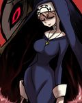  bad_id bad_pixiv_id black_sclera breasts brown_hair closed_eyes cross cross_necklace double_(skullgirls) dual_persona habit impossible_clothes jewelry kairui large_breasts monster necklace nun red_eyes skullgirls slender_waist 