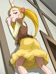  against_wall arm_up blonde_hair closed_eyes finger_to_mouth haruyama_kazunori kasugano_urara_(yes!_precure_5) kneepits outstretched_arm precure solo twintails yes!_precure_5 