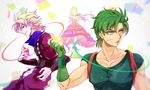  2boys bad_id bad_pixiv_id blonde_hair dio_brando dress erina_pendleton fusuma_(not_found) green_hair green_lipstick jojo_no_kimyou_na_bouken jonathan_joestar lipstick makeup multiple_boys phantom_blood red_eyes 