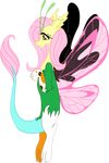  antennae blue_eyes butterfly_wings cdla draconequus fangs female feral fluttershy_(mlp) friendship_is_magic hair looking_at_viewer my_little_pony pink_hair smile solo wings 