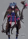  black_hair blue_hair bow_(weapon) fangs gloves hair hair_over_eye hand_on_hip hi_res hydreigon legwear long_hair looking_at_viewer merlusa multi-colored_hair nintendo open_mouth personification pok&#233;mon pok&eacute;mon ranged_weapon red_eyes smile solo standing thigh_highs twintails two_tone_hair video_games weapon 