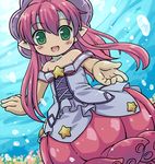  :d bare_shoulders blush bubble emil_chronicle_online fumizuki_(emil_chronicle_online) green_eyes long_hair lowres mizuno_mumomo open_mouth outstretched_hand pink_hair pointy_ears sidelocks smile solo star underwater 