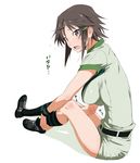  brown_eyes brown_hair hair_ornament hairclip highres legs masaki_nonoka photokano shino_(comic_penguin_club) shorts 