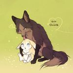  bunny character_name christa_renz dog full_body green_background licking no_humans shingeki_no_kyojin sitting size_difference tanpi wolf ymir_(shingeki_no_kyojin) 