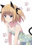  animal_ears blonde_hair blue_eyes blush breasts cat_ears cat_tail cleavage collarbone dress green_dress looking_at_viewer original paws shichouson short_hair short_twintails simple_background sleeveless sleeveless_dress small_breasts solo sundress tail twintails white_background 