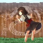  2mota ai_ai_gasa bad_id bad_pixiv_id bakemonogatari brown_eyes brown_hair chalk drawing dress monogatari_(series) school_uniform sengoku_nadeko short_hair snake 