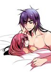  eyes_closed magi_the_labyrinth_of_magic mamemix pink_hair purple_hair ren_kougyoku shirtless sinbad_(magi) sleeping 