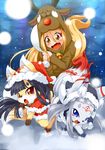  animal_costume animal_ears blonde_hair blue_eyes blush christmas fox_ears fox_tail furry hat kiko_(ukan_muri) multiple_girls one_eye_closed open_mouth original red_eyes reindeer_costume sakame_(ukan_muri) santa_hat snow tail tsune-hime ukan_muri yellow_eyes 