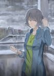  bad_id bad_pixiv_id black_hair cloud cloudy_sky earphones earphones_removed jewelry looking_away necklace original parted_lips rain rano short_hair sky solo 