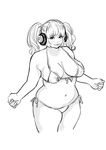  1girl areola_slip areolae artist_request bikini blush breasts curvy headphones lips monochrome nitroplus plump source_request super_pochaco swimsuit thick_thighs twintails wide_hips 