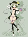  absurdres black_legwear blush cosplay dizzy dizzy_(cosplay) ganmo green_hair guilty_gear hat hat_ribbon highres kneehighs komeiji_koishi navel ribbon solo third_eye touhou white_hair 