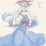  blue_hair hat kamishirasawa_keine kayako_(tdxxxk) long_hair simple_background smile solo touhou yellow_eyes 