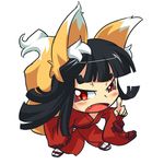  animal_ears black_hair blush chibi flat_chest fox_ears fox_tail long_hair lowres open_mouth original red_eyes simple_background tail tsune-hime ukan_muri white_background 