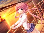  game_cg iizuki_tasuku long_hair lovely_x_cation pink_hair skirt sunset tagme_(character) twintails water 