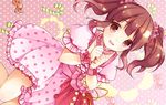  :d brown_eyes brown_hair candy candy_cane clenched_hands dress food frilled_dress frills hair_ribbon idolmaster idolmaster_cinderella_girls ogata_chieri open_mouth pink_dot_balloon polka_dot polka_dot_background polka_dot_dress ribbon short_twintails smile twintails wrist_cuffs 