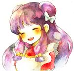  apron bow china_dress chinese_clothes closed_eyes double_bun dress hair_bow long_hair momiji_(lucario) purple_hair ranma_1/2 shampoo_(ranma_1/2) smile solo traditional_media upper_body watercolor_(medium) 