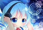  :q akisha bad_id bad_pixiv_id blue_eyes blue_hair bow cirno hair_bow headphones ice ice_wings icicle looking_at_viewer short_hair smile solo tongue tongue_out touhou wings 