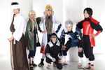  1girl 5boys armor black_hair blonde_hair cape cosplay flak_jacket grey_hair kneeling looking_at_viewer multiple_boys namikaze_minato namikaze_minato_(cosplay) naruto naruto_shippuuden photo sarutobi_hiruzen sarutobi_hiruzen_(cosplay) senju_hashirama senju_hashirama_(cosplay) senju_tobirama senju_tobirama_(cosplay) shimura_danzou shimura_danzou_(cosplay) standing tsunade tsunade_(cosplay) 