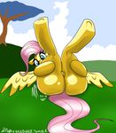  big_butt blue_eyes butt equine female fluttershy_(mlp) friendship_is_magic hair horse looking_at_viewer mammal monkeyxflash my_little_pony outside pegasus pink_hair pony presenting presenting_hindquarters pussy solo wings 