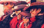  bad_id bad_pixiv_id bandages bullet cigar covered_eyes grin hat helmet helmet_over_eyes kotteri male_focus multiple_boys open_mouth profile signature smile smoke smoking sunglasses team_fortress_2 the_heavy the_scout the_sniper the_soldier 