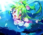  :d bad_id bad_pixiv_id blush clam collarbone green_hair hair_ornament highres jewelry k.ei long_hair mermaid monster_girl muromi-san namiuchigiwa_no_muromi-san necklace open_mouth pearl red_eyes seashell shell smile solo twintails two_side_up underwater very_long_hair 