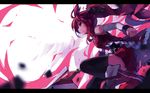  bare_shoulders black_legwear blood boots huanxiang_huifeng injury letterboxed long_hair magical_girl mahou_shoujo_madoka_magica polearm ponytail red_eyes red_hair sakura_kyouko sleeveless spear thighhighs weapon 