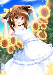  brown_eyes brown_hair clannad dress flower hat highres okazaki_ushio older sakurano_asahi short_hair sundress sunflower teenage 