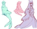  animal_ears bow double_dealing_character drill_hair grass_root_youkai_network head_fins hug_(yourhug) imaizumi_kagerou long_hair mermaid monster_girl multiple_girls sekibanki touhou wakasagihime wolf_ears 