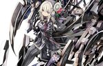  breasts clockwork_planet gears medium_breasts ryuzu_(clockwork_planet) shino_(eefy) simple_background solo striped striped_legwear thighhighs vertical-striped_legwear vertical_stripes white_background 