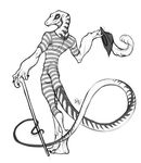  body_markings hat line_art lizard long_tail looking_at_viewer looking_back male markings monochrome redbeanviolin reptile scalie sketch solo standing walking_stick 