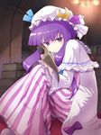  book crescent dress highres long_hair nichiki patchouli_knowledge purple_eyes purple_hair sitting solo touhou 