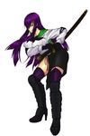  1girl breasts busujima_saeko highschool_of_the_dead katana large_breasts purple_hair simple_background solo sword weapon 