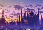  arabia bad_id bad_pixiv_id building cannon_dancer city cloud cyberpunk fateline_alpha house kazakh no_humans original realistic scenery science_fiction skyscraper space_elevator star_(sky) strider_(video_game) sunset tower 