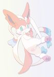  blue_eyes blush bow butt canine eeveelution embarrassed female feral looking_at_viewer mammal nintendo nude otona_no_kitsune pawpads paws pok&#233;mon pok&eacute;mon pussy solo spread_legs spreading sweat sylveon video_games 