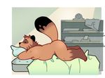  bed big_balls brown_fur chubby fur humping male nude solo tanuki tehweenus 